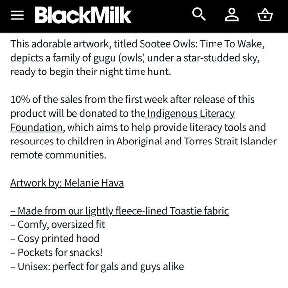 Blackmilk “SOOTEE OWLS TOASTIE HOODIE JUMPER” Melanie Hava Art Size Medium M NWT - Picture 9 of 15